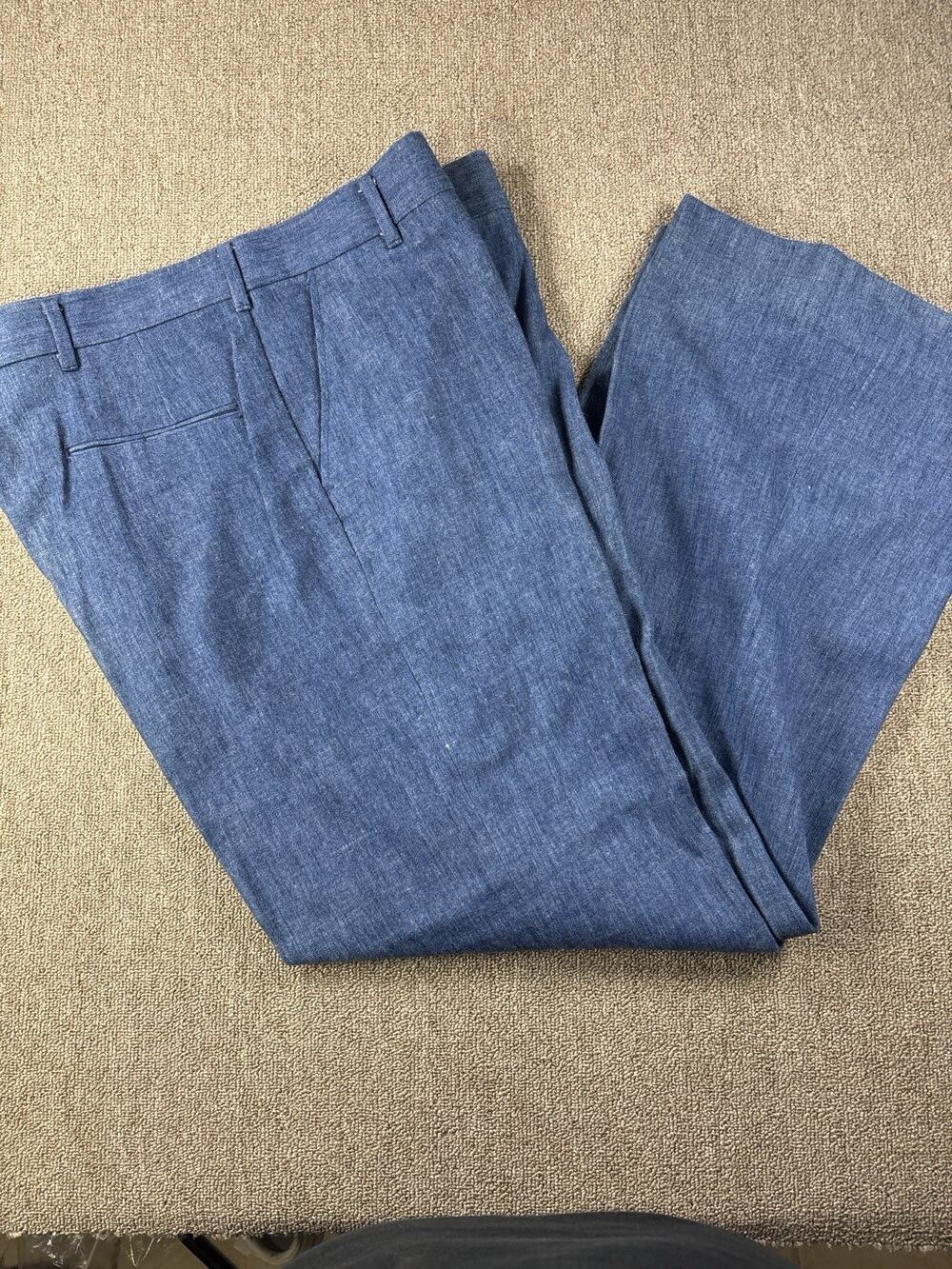 Vintage 1960s–70s American Fashion Collection Chambray Dress Pants 36x31 USA